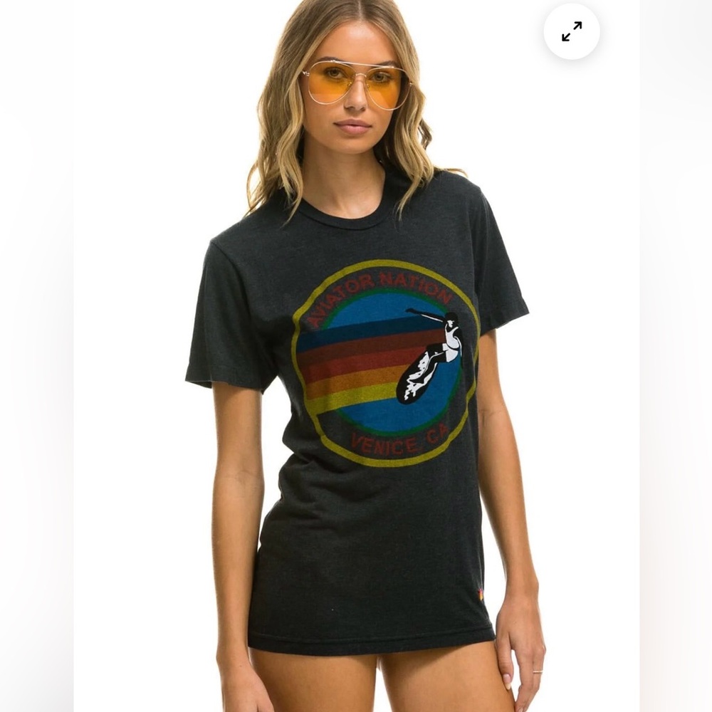 🌈🏄‍♀️Aviator Nation🌴🌊 SIGNATURE VENICE CHARCOAL Unisex TEE Small SOLDOUT online